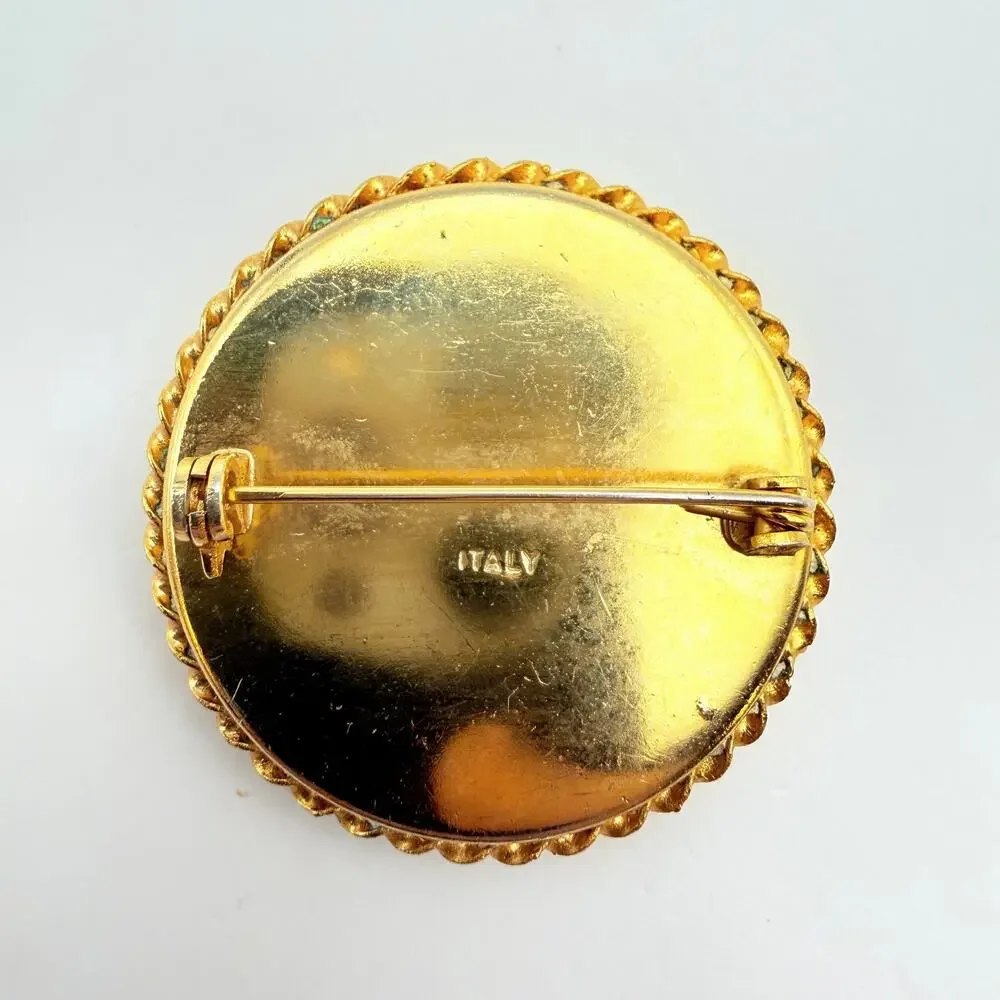 Vtg Micro Mosaic Millefiori Brooch Floral Yellow Red Blue Pink Green Italy 1.5